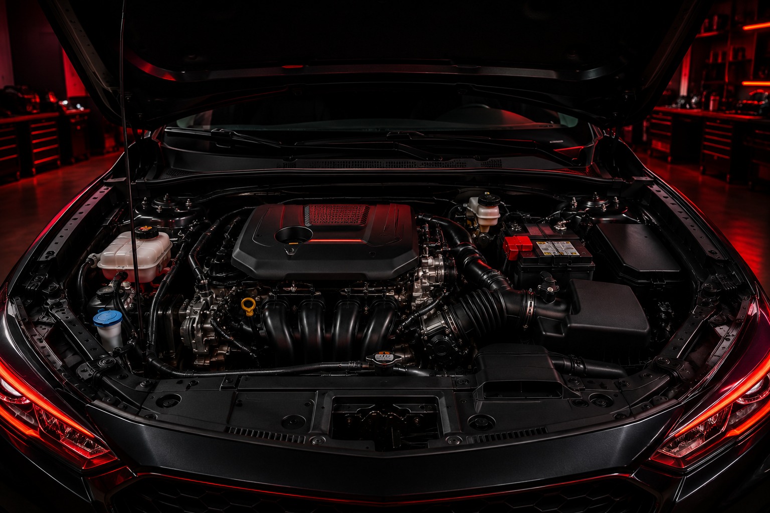 CoreWave workshop with mechanics building a performance car